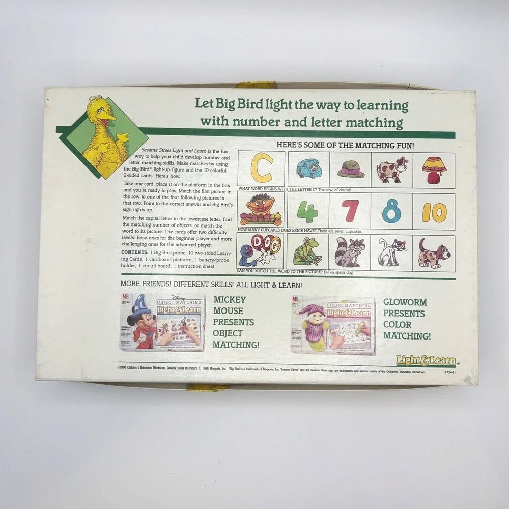 Vtg‎ 1986 Milton Bradley Sesame Street Light & Learn Big Bird Game 4734 Tested